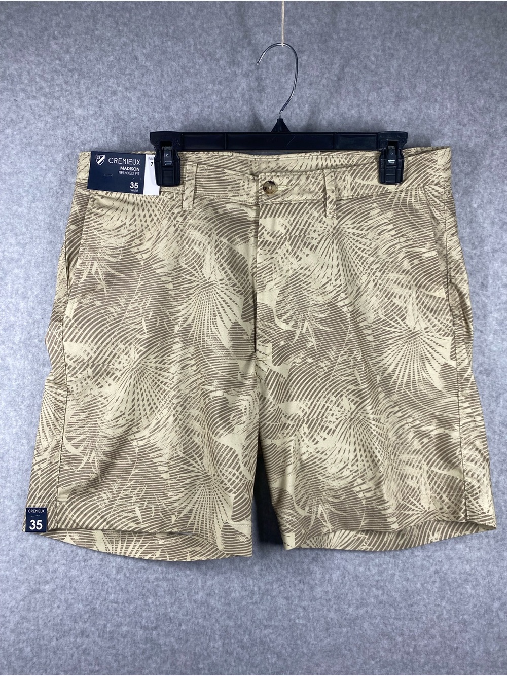 Cremieux Madison Relax Fit Shorts men's size 35 x 7" Beige leaf print casual NWT